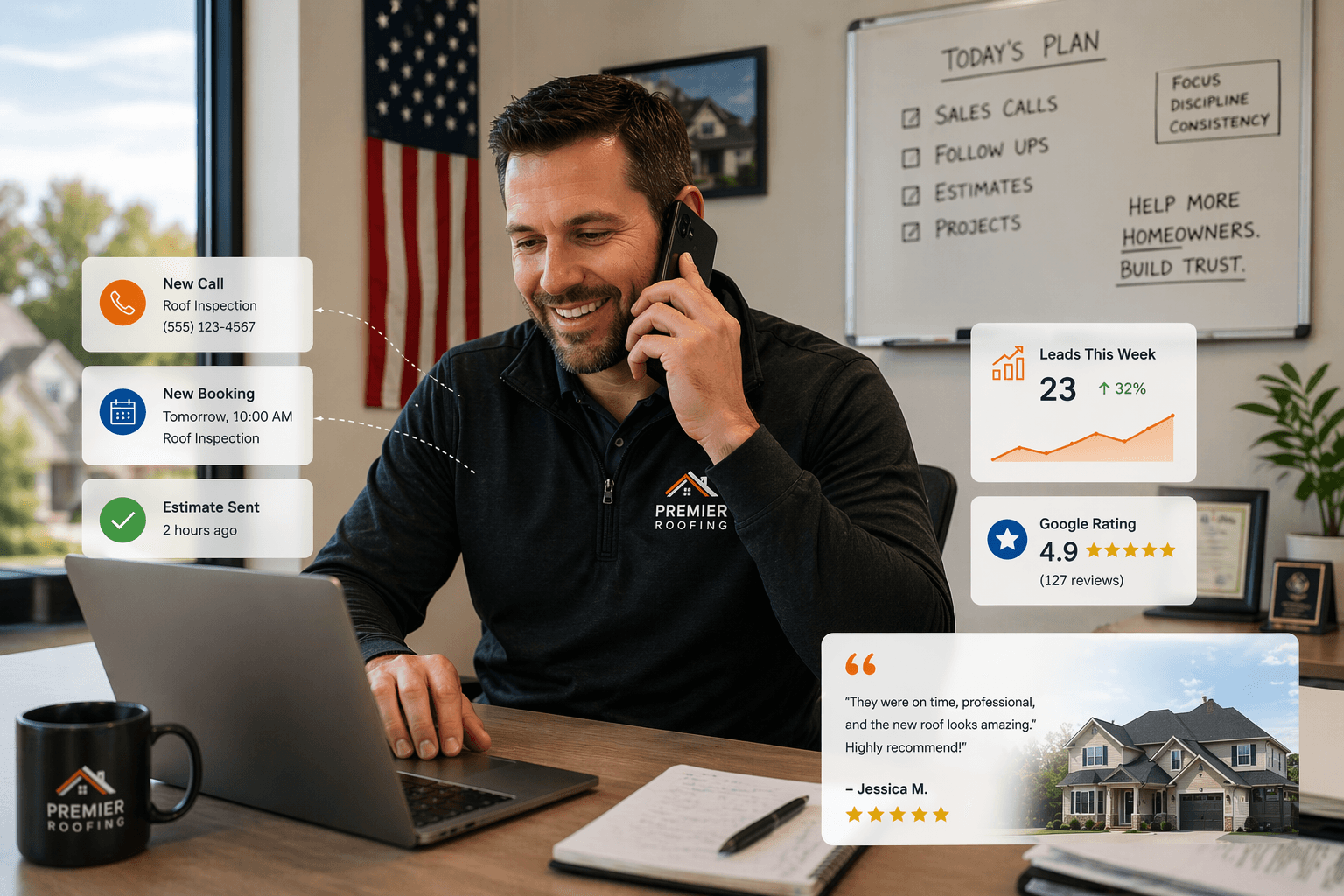 Houston home-service business owner reviewing an organic lead